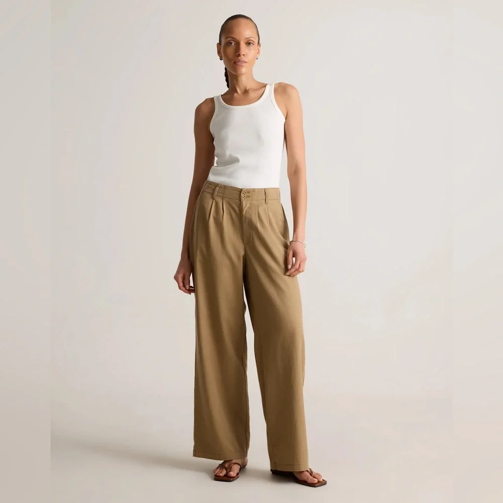 NWT Quince Women’s Drapey Twill Pleated Trouser Boxwood Brown Sz 0